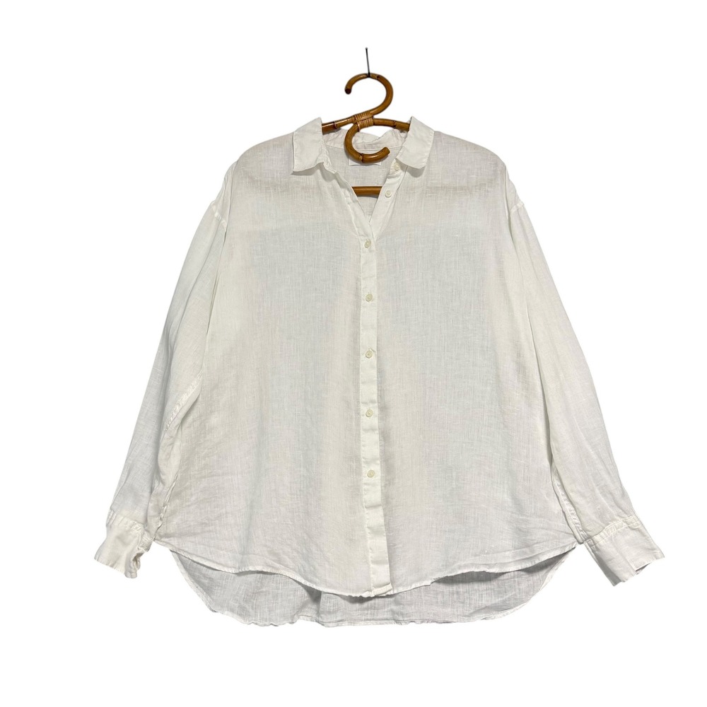 Uniqlo | White Linen Long Sleeve Relaxed Button Up Shirt Size XL 100% Linen